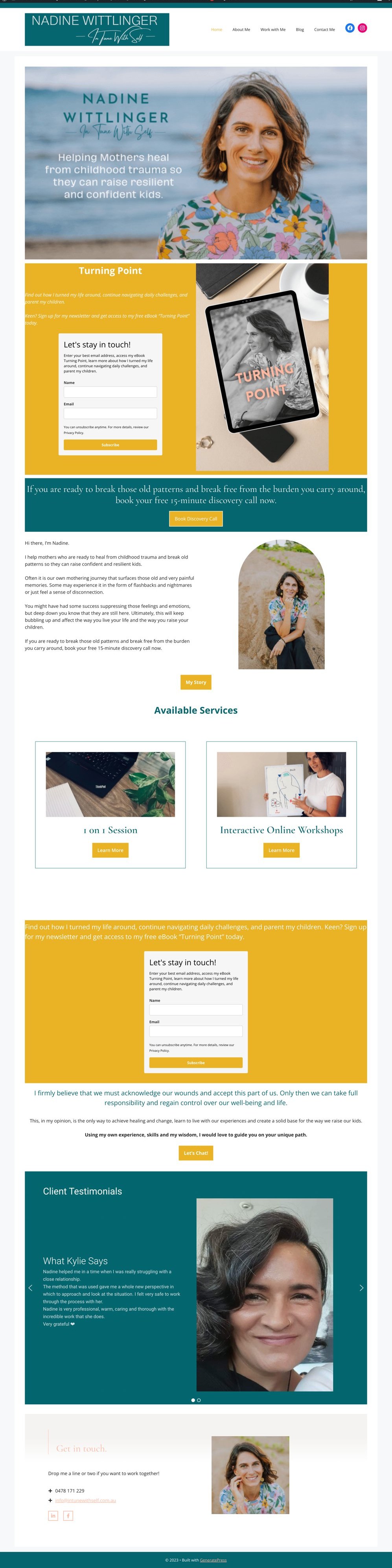 Coaching website homepage designed and managed in WordPress